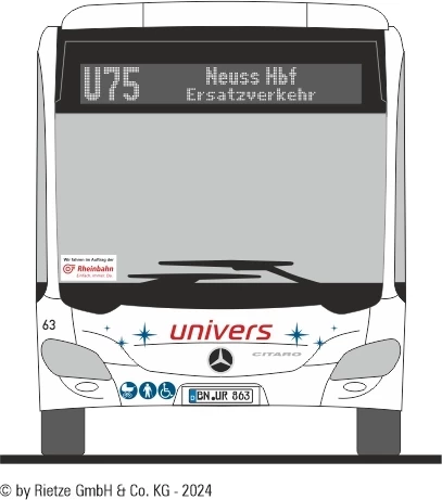 Univers Citaro G12 - Modellbus Linie U75 Neuss Hbf (im Auftrag der Rheinbahn)